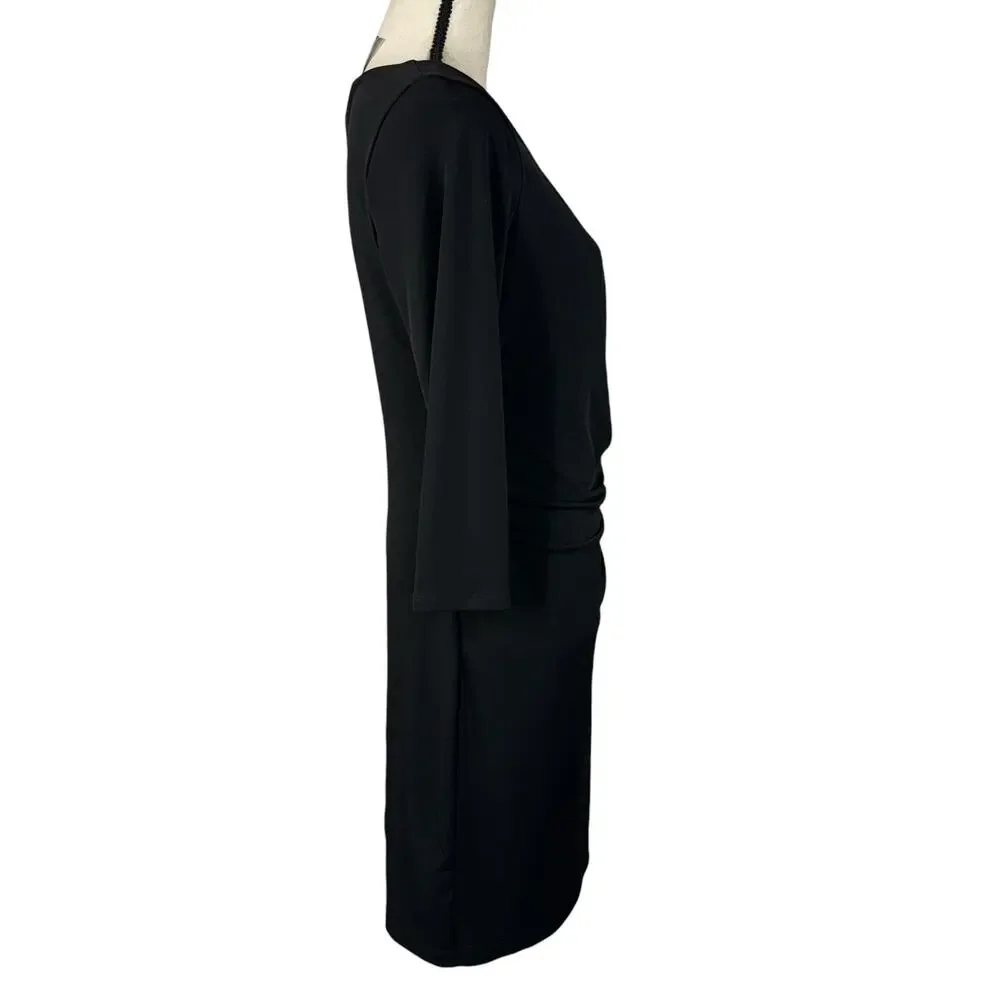 Express Medium Dress 3/4 Sleeve Stretch Surplice V-Neck Zip Accent Black New - Picture 3 of 9